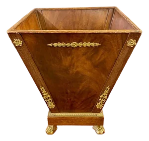 Antique French Mahogany and Brass French Empire Style Waste Basket