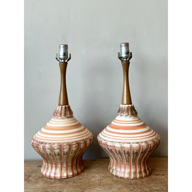 Mid 20th Century Vintage MCM Glazed Ceramic Lamps - A Pair For Sale - Image 5 of 10