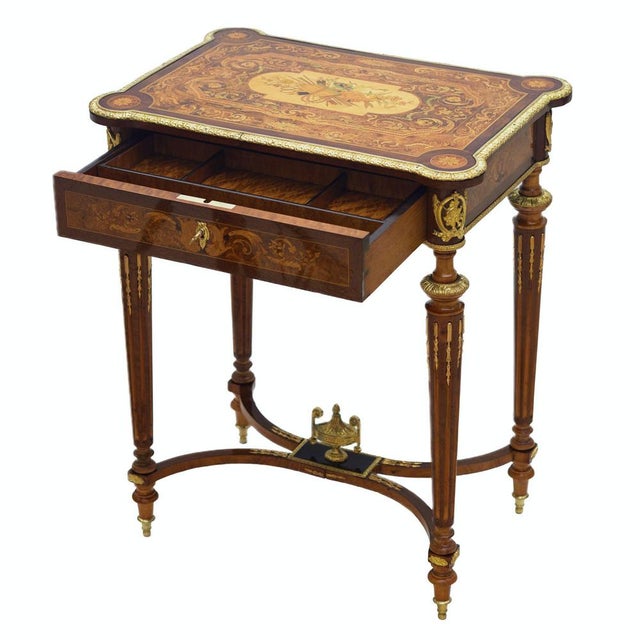 French Writing Desk with Marquetry and Gilt Bronze Mounts For Sale - Image 6 of 9