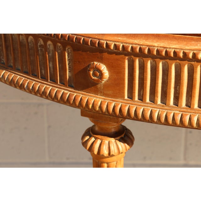 Brown Antique 1920s Neoclassical Carved Fruitwood Demi-Lune Console Tables - Pair For Sale - Image 8 of 18