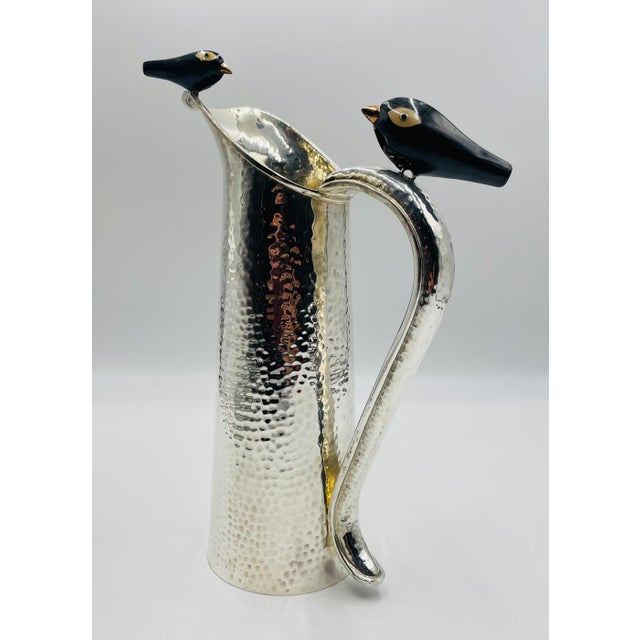 1980s 1980s Rare Emilia Castillo Silver-Plated Pitcher With Onyx & Jasper Birds For Sale - Image 5 of 18