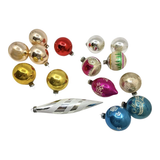 Mid Century Vintage Mercury Glass Ornaments - a Set of 15 For Sale