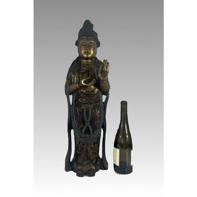 Late Qing Dynasty hand carved wood Buddhist figure or statue of Guan Yin, Guanyin the Chinese Goddess of Mercy and...