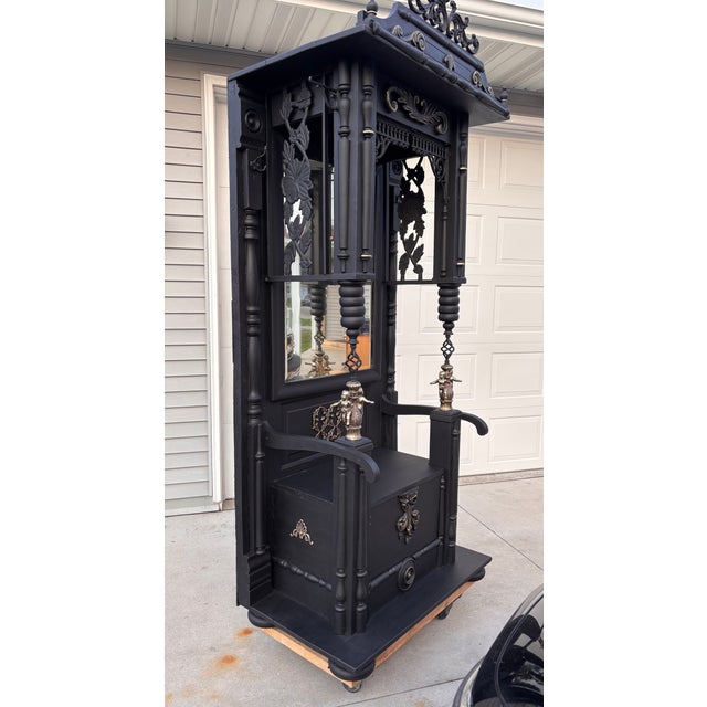 Grand 19th-Century Gothic Revival Matte Onyx Gilt Oak Hall Tree. Quantity 1 For Sale - Image 9 of 12
