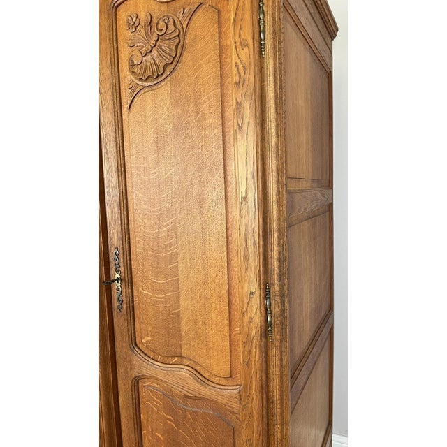 Vintage Louis XVI French Oak Four Door Carved Wardrobe For Sale - Image 10 of 12