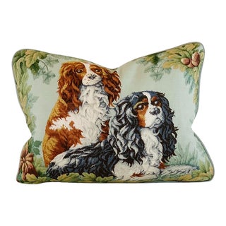 Designer Brunschwig & Fils Man's Best Friend Cavalier King Charles Spaniel Animal Dog Linen Pillow Cover For Sale
