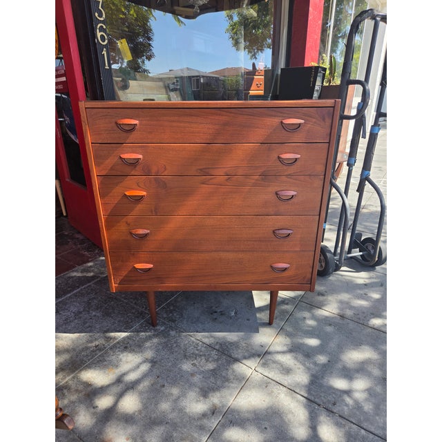 Mid- Century Danish Teak Kai Kristiansen Tall Dresser 5 Drawer For Sale - Image 14 of 15