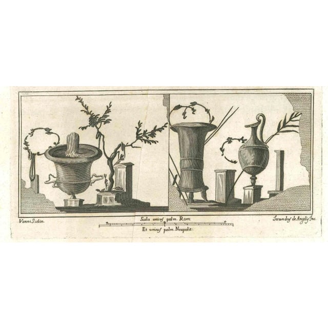 Ancient roman drawings, from the series "antiquities of herculaneum", is an original etching on paper realized by secondo...