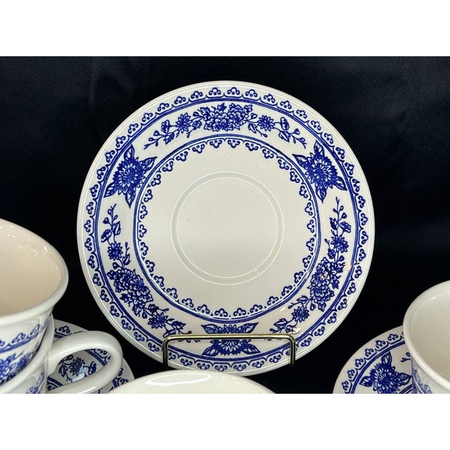 Vintage Royal Usa Hampshire Blue & White Ironstone Tea Mug Set- Set 4 For Sale - Image 4 of 6