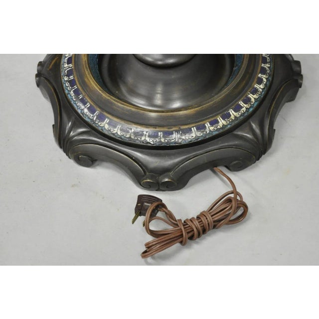 Antique Cloisonne Chinese Patinated Bronze Porcelain Enamel Pole Floor Lamp For Sale - Image 10 of 15