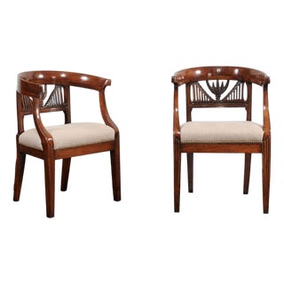 Two Italian 1800s Carved Walnut Upholstered Armchairs Sold Individually For Sale