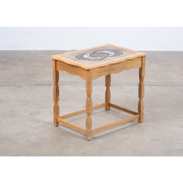 1960s Danish Brutalist Oak Bedside Table with Ceramic Tiles, 1960s For Sale - Image 5 of 10