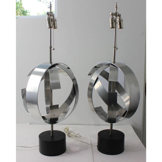 Armillary Steel Table Lamps - The Pair For Sale In Miami - Image 6 of 14