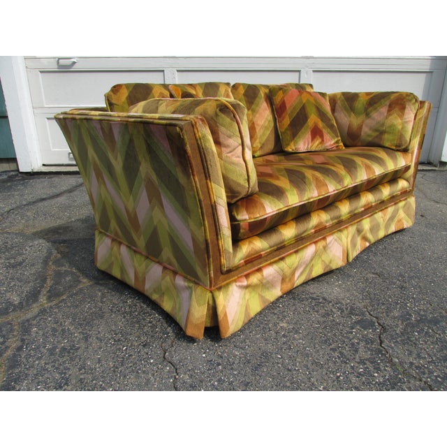 Mid-Century Modern Vintage Thayer Coggin Style Loveseat With Bold Geometric Velvet Upholstery For Sale - Image 3 of 13