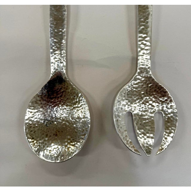 2000 - 2009 Set of Signed Emilia Castillo Silver Salad Servers With Malachite Parrots Rare - A Pair For Sale - Image 5 of 8