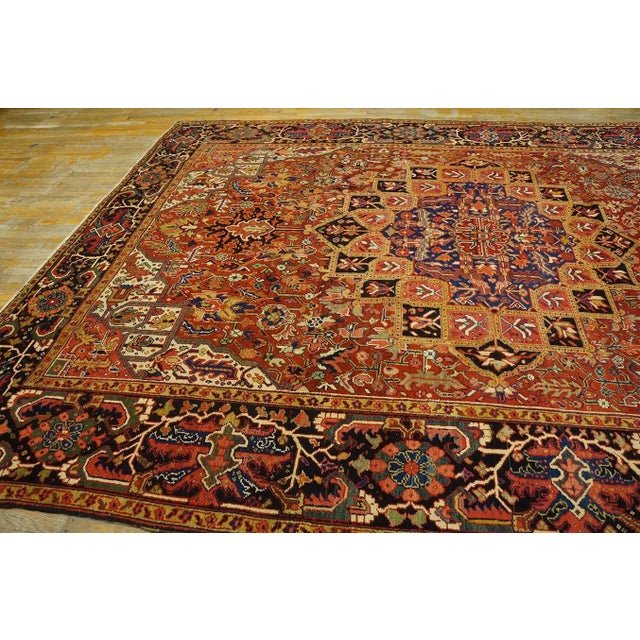 1920s Red Classic Medallion Antique Persian Heriz Carpet 9' X 11' 11" Knotted Wool Rug For Sale - Image 10 of 12