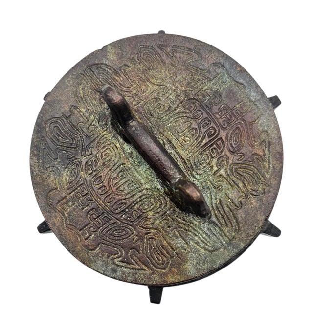 Brass Vintage Chinese Archaistic Brass Ding-Form Tripod Incense Burner With Lid (6.5") For Sale - Image 8 of 15