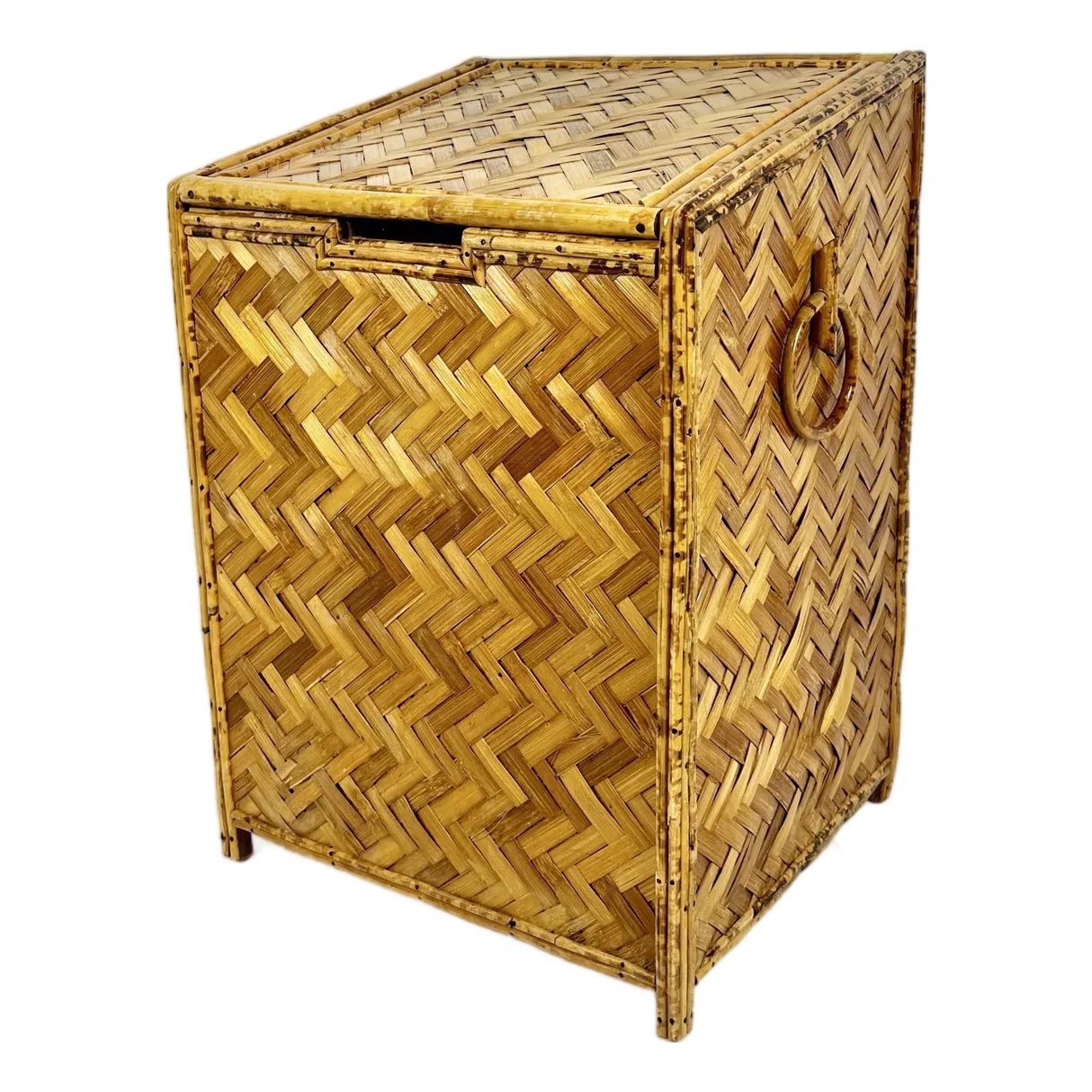 Vintage Woven Rattan Burnt Bamboo Toy Box Hamper | Chairish