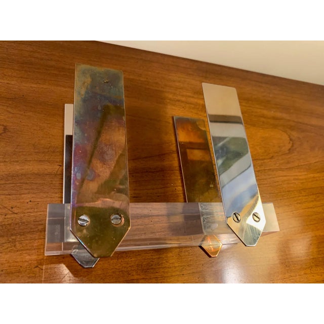 1970s Vintage Karl Springer Style Lucite, Nickel, and Copper Letter Holder For Sale - Image 5 of 11
