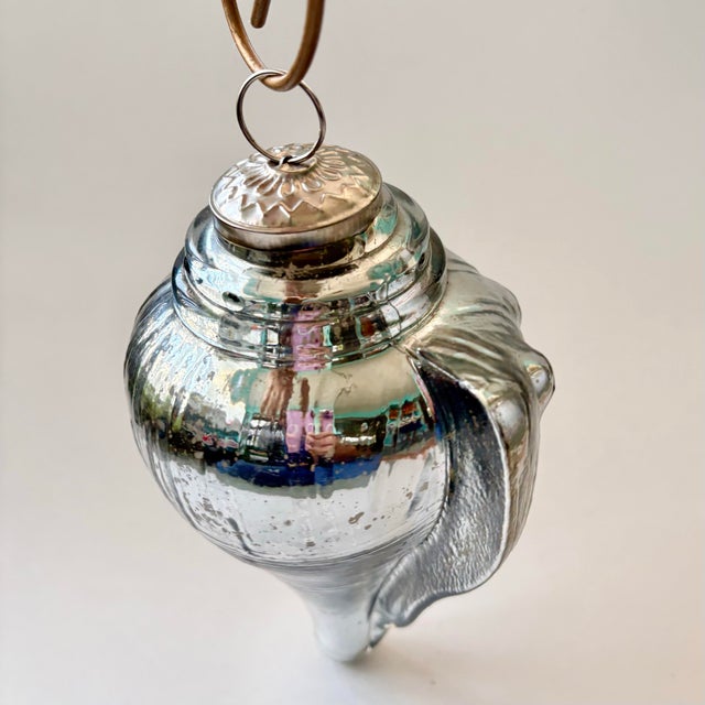 Oversized Vintage Mercury Glass Conch Shell Christmas Ornament - Kugel Style For Sale In Miami - Image 6 of 8