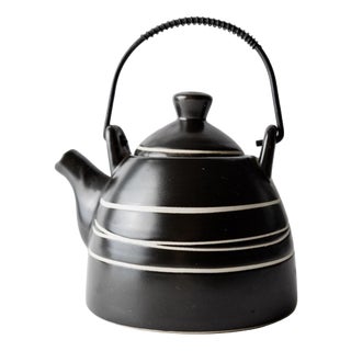 Vintage Ceramic Teapot with Blackand White and Metal Handle, 1980s For Sale