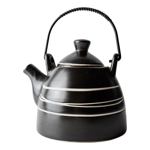 Vintage Ceramic Teapot with Blackand White and Metal Handle, 1980s For Sale