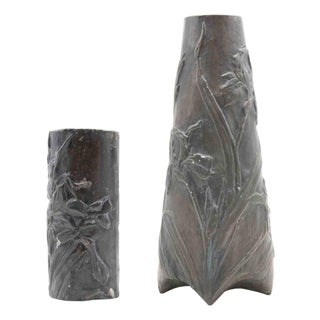 Art Nouveau Pewter Vases, Italy, Early 20th Century, Set of 2 For Sale