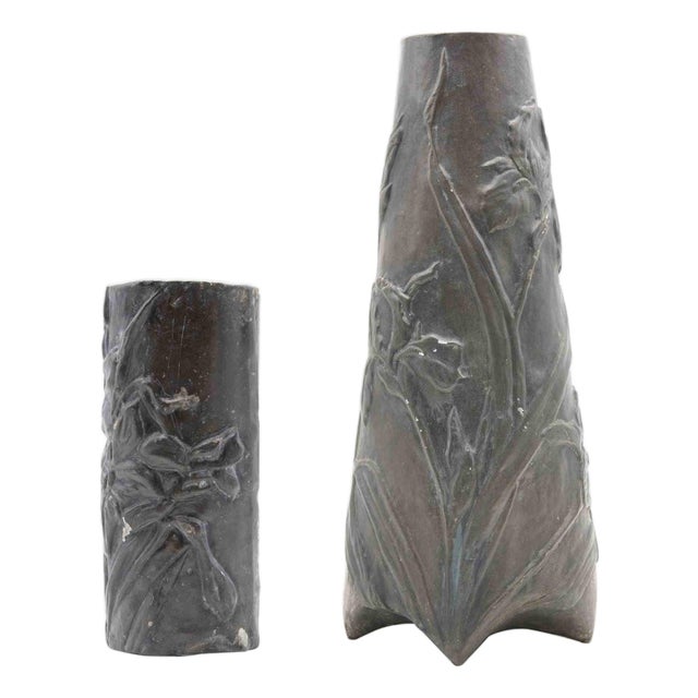 Art Nouveau Pewter Vases, Italy, Early 20th Century, Set of 2 For Sale