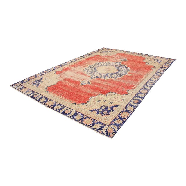 Mid-Century Modern Mid 20th Century Distressed Large Vintage Oushak Rug For Sale - Image 3 of 7