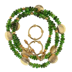 Green Chrome Diopside and Goldy Accents Necklace