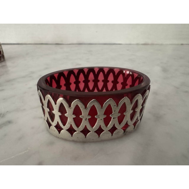 Set of Five Antique Salts in Cranberry Glass Encased in Sterling Silver For Sale In New York - Image 6 of 6