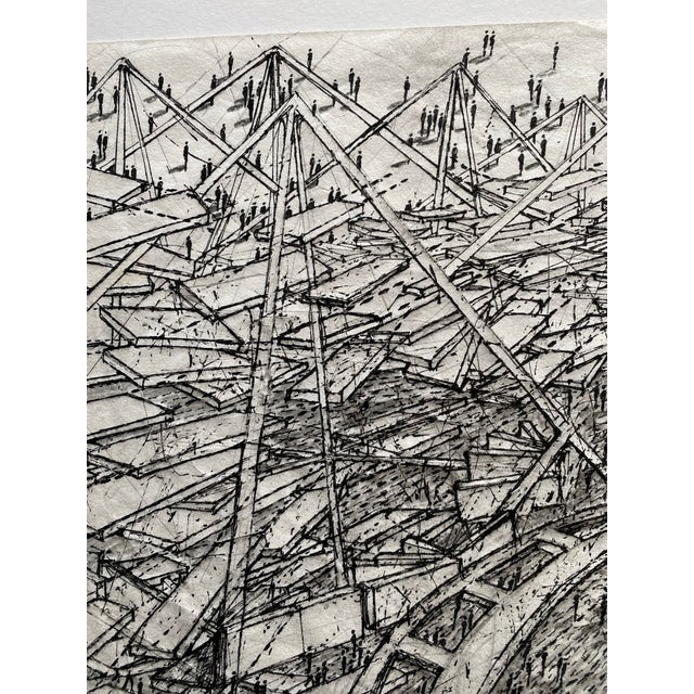 Ruth Esserman Signed Geometric Drawing — Black & White, 12×18 on 16×20 Matboard For Sale - Image 4 of 5