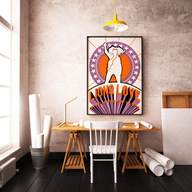 Silkscreen printed in glorious day-glo orange and mauve, this rare half-grande poster for the French release of art-house...