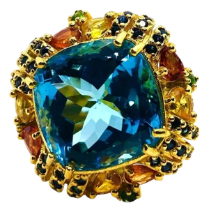 Bochic “Capri” Vintage Multi Fancy Sapphire and Blue Topaz Cocktail Ring — 18K G