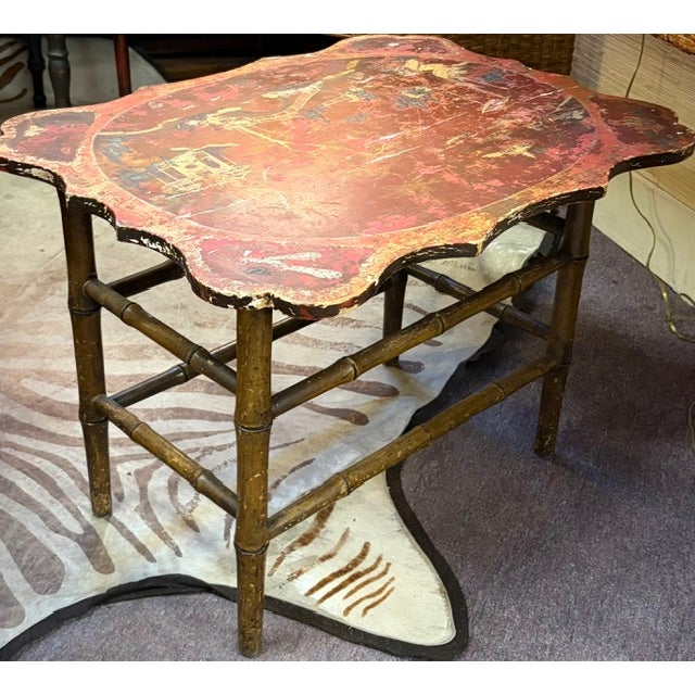 Early Mid Century Chinese Wood Table With Bamboo Wood Base For Sale - Image 9 of 14