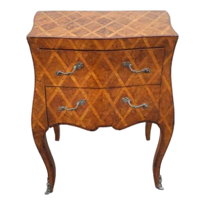 20th C. Italian Parquetry and Marquetry Petite Bombay Chest Commode Side Table