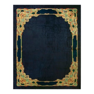 1920s Unique Blue Multicolor Antique Chinese Peking Carpet 12' X 14'9" Wool Rug For Sale