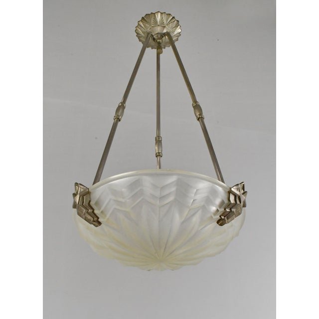 Maynadier & Degué A French 1925-1930 art deco pendant light. Made circa 1925-1935 in nickel plated solid brass or bronze...