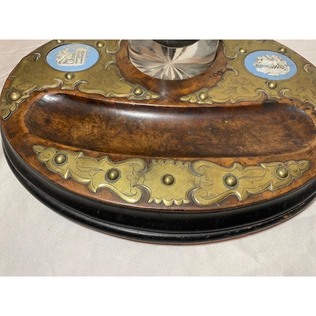 Antique 19th Century Wood Bronze Porcelain Glass Jasperware Inkwell Stand Jar For Sale In New York - Image 6 of 15