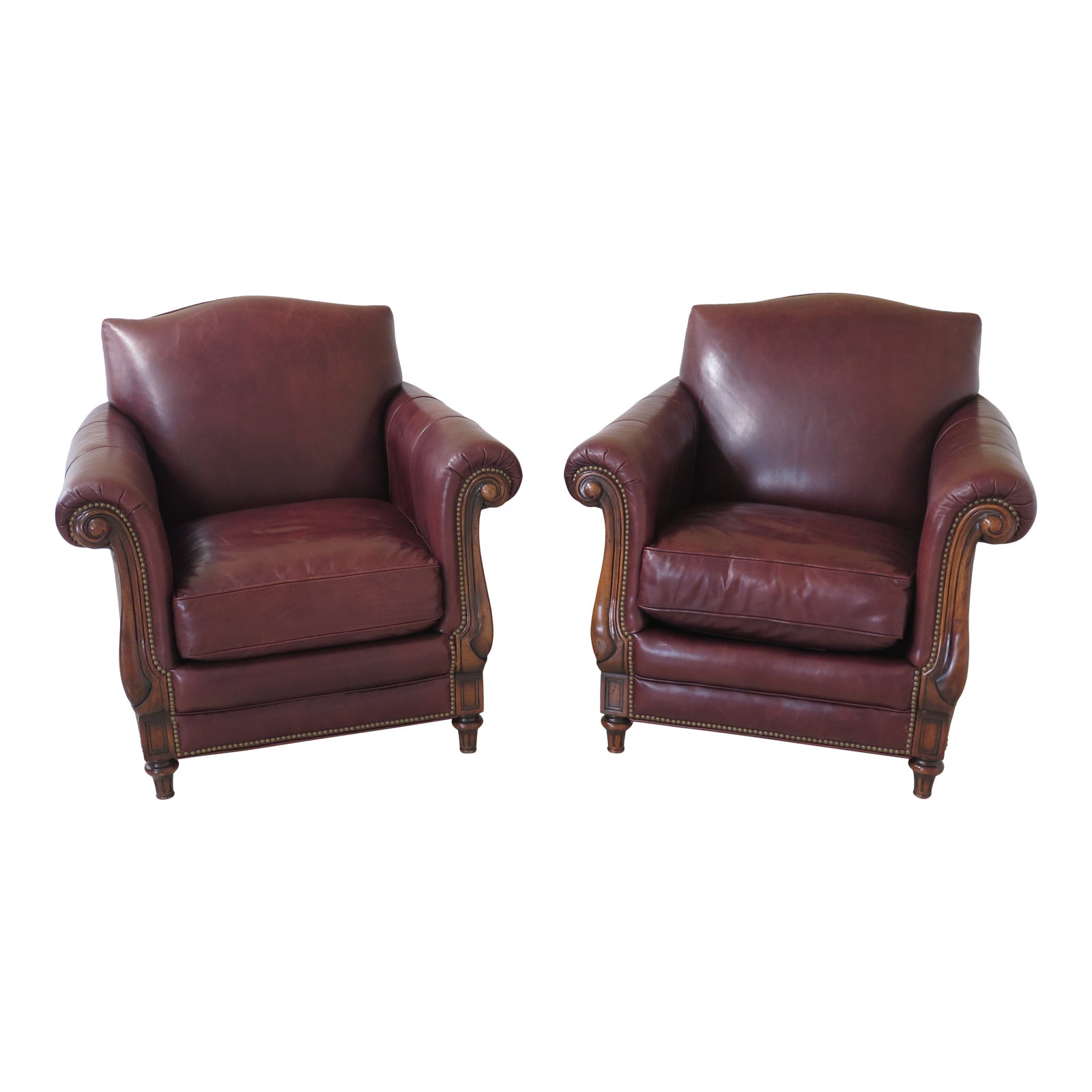Alexander Taylor Leather Mahogany Club Chairs A Pair Chairish