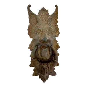 Antique Iron Gothic Celtic Leaf Man Door Knocker