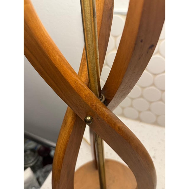 1960s Sculptural Hardwod & Brass Flower-Form Table Lamp For Sale - Image 10 of 10