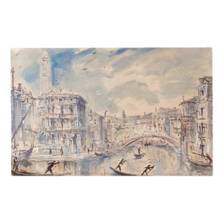 Bruno Martini, Gondoliers à Venise, Watercolor on Paper, Framed For Sale
