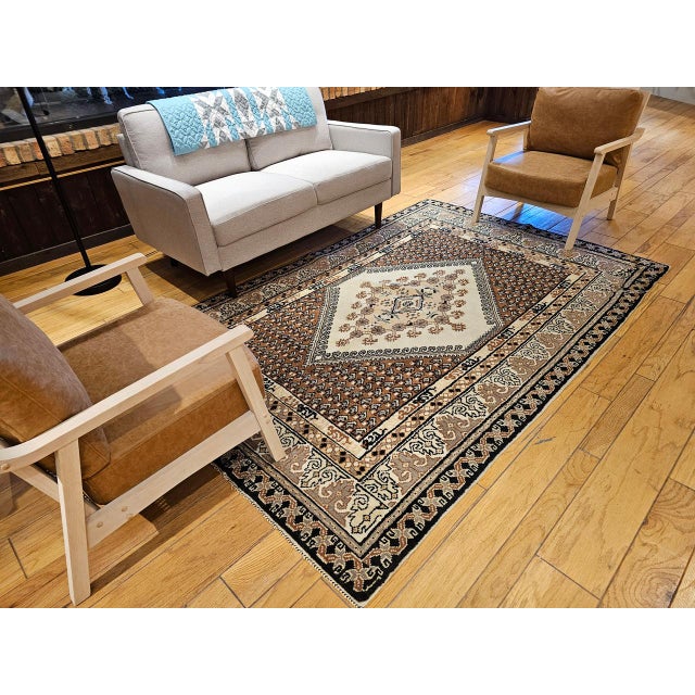 Textile Vintage Moroccan Rug, Handwoven Wool, Geometric Pattern, Ivory & Brown, 6’ X 8’ For Sale - Image 7 of 18