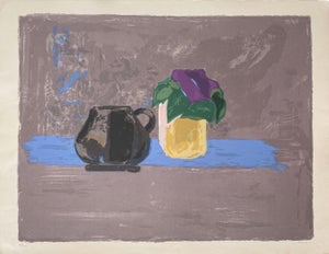 Efraim Fima, Chinese Israeli Modernist Still Life Lithograph Abstract Flowers in Vase
