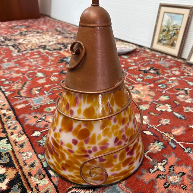Art Nouveau Art Glass + Copper Pendant Light For Sale In San Francisco - Image 6 of 12