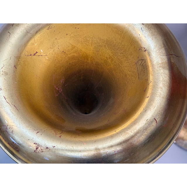 Pair of Alan Lee Collection Metallic Red & Gold Leaf Glass Trumpet Vases - Staggered Set For Sale In Phoenix - Image 6 of 12