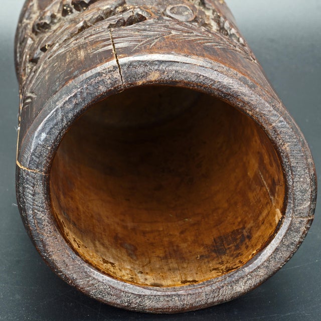 Late 19th Century Chinese Carved Wood Bamboo Brush Pot Bitong 19th Century For Sale - Image 5 of 8