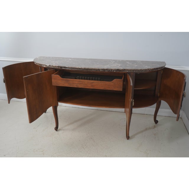 Queen Anne Henredon Chestnut Finish Demilune Marble Top Sideboard For Sale - Image 3 of 18