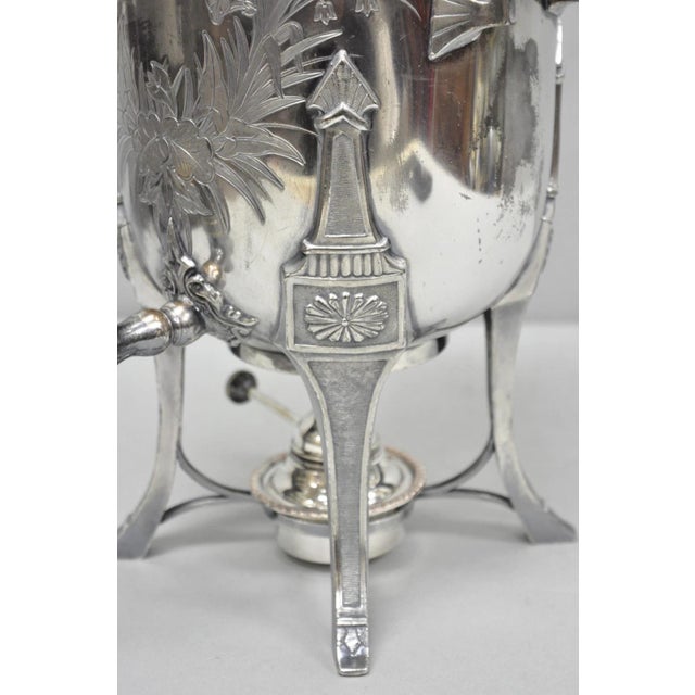 Metal Antique Victorian Silver Plated Floral Engraved Coffee Samovar by Lucius Hart For Sale - Image 7 of 18